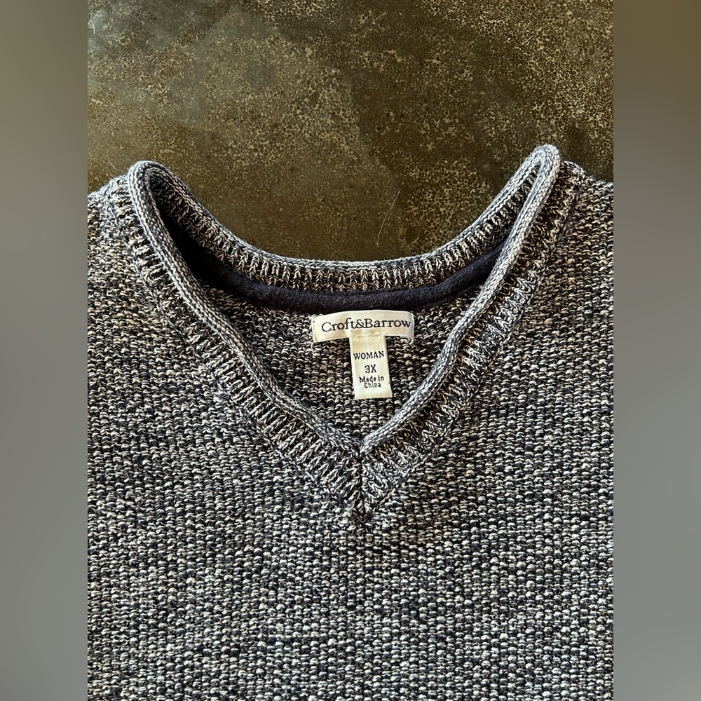 Croft & Barrow | Navy Blue & White V-Neck Sweater - Picture 3 of 6